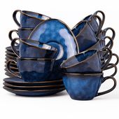 Serwis kawowy Uminami niebieski na 12 osób 24 szt. Nowoczesny Do zmywarki