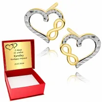 ZŁOTE KOLCZYKI 585 SERCA NIESKOŃCZONOŚĆ GRAWER