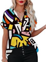 Damska Letnia Bluzka Tunika V Neck Krótki Rękaw Luźna Elegancka S