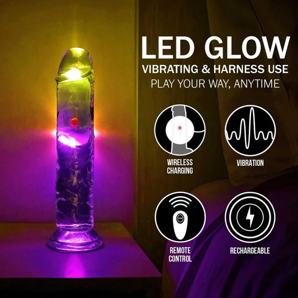 Led Vibrating Straight Cock - 18 Cm - Transparent zdjęcie 7