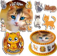 ZESTAW OPŁATEK NA TORT 20CM + 17 POSTACI - KOTEK KOT KOTKI + IMIĘ 15CM 18CM