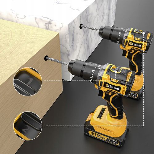 Zestaw bezszczotkowej wiertarki udarowej/wkrętarki 21V - 2 baterie + na Arena.pl