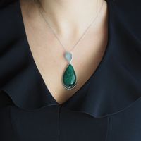 Srebrna zawieszka z naturalnym malachitem – łezka 18×13 mm