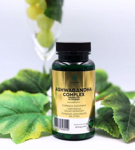 ASHWAGANDHA COMPLEX PREMIUM Max Dawka 573mg + B6 i TRYPTOFAN Lanco 60 kaps. na Arena.pl