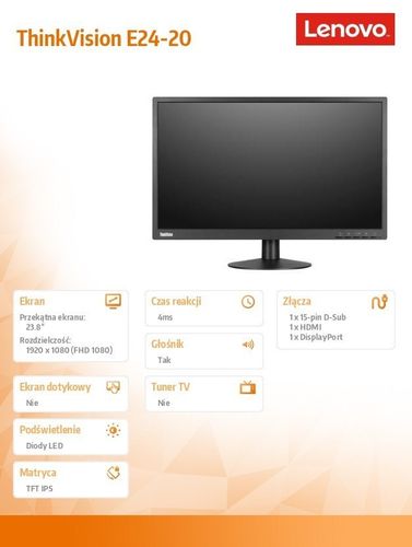 Monitor 23.8 ThinkVision E24-20 WLED LCD 62A5MAT4EU na Arena.pl