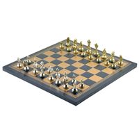ZESTAW SZACHOWY Roman Metal 5cm + Szachownica Eko-Skóra Złoto/Niebieska