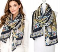WIOSENNY JEDWABNY SZAL duży damski apaszka chusta pareo PREMIUM nowe