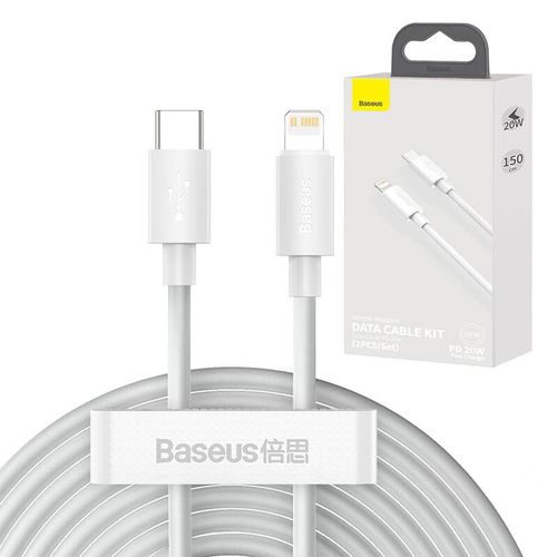 kabel usb-c do lightning baseus simple wisdom, pd, 20w, 1.5m (biały) 2szt. na Arena.pl