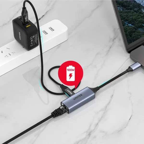 Unitek Adapter USB-C - RJ45 1Gbit LAN, PD 100W zdjęcie 5