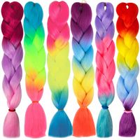 Włosy Syntetyczne Na Warkoczyki Ombre Kolorowe Tęczowe Zestaw 6szt 60cm