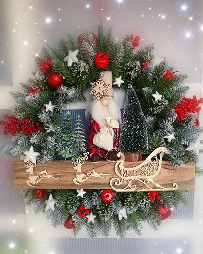 HANDMADE 50 Wianek Mikołaj świąteczny wieniec stroik na drzwi skrzat worek na Arena.pl