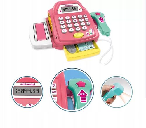 KASA SKLEPOWA FISKALNA SKANER DŹWIĘK KALKULATOR MONETY PIENIĄDZE AKCESORIA na Arena.pl