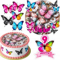 ZESTAW OPŁATEK NA TORT 20CM + 16 POSTACI - MOTYL + IMIĘ 15CM 18CM
