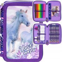 DWUKOMOROWY PIÓRNIK SZKOLNY WYPOSAŻENIEM LOVE HORSES KONIE KOŃ DZIEWCZYNKI