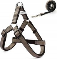 Szelki dla psa + smycz 120 cm – regulowane, odblaskowe, brązowe, r. S