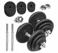 HANTLE ŻELIWNE 2x20kg regulowane gryf Talerze zestaw do treningu 40kg