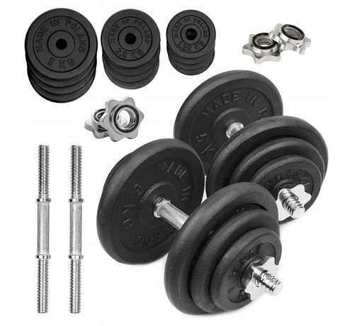 HANTLE ŻELIWNE 2x20kg regulowane gryf Talerze zestaw do treningu 40kg na Arena.pl