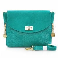 VERA PELLE torebka damska zamszowa listonoszka z paskiem V290 turkusowa
