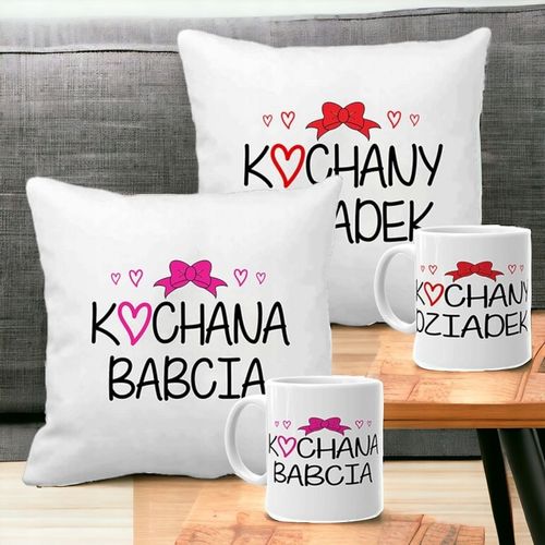 Zestaw 2 poduszki 2 kubki z nadrukiem prezent Dzień Dziadka i Babci wzory na Arena.pl
