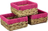 Zestaw 3 Koszyków z Hiacyntu Wodnego Różowe Krawędzie 18 cm Naturalne