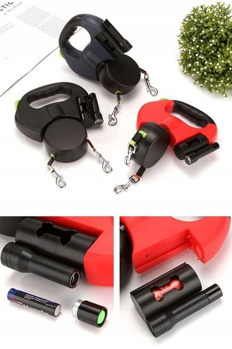 SMYCZ DLA PSA PODWÓJNA AUTOMATYCZNA NA 2 PSY Z BLOKADĄ LATARKA WORECZKI 3M na Arena.pl