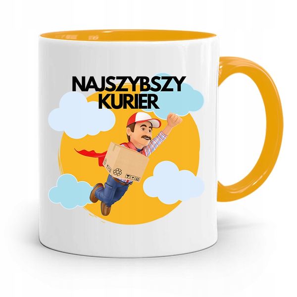 Kubek Żółty Dla Kuriera Najszybszy Kurier Prezent Z Nadrukiem Ze Zdjęciem zdjęcie 1