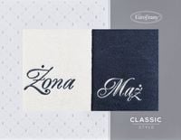 Komplet ręczników w pudełku Mąż i Żona 70x140 biały + granatowy