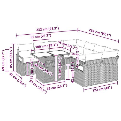 Zestaw Sof na Ogród 9 pcs Jasnoszary 100 x 55 x 73 cm na Arena.pl