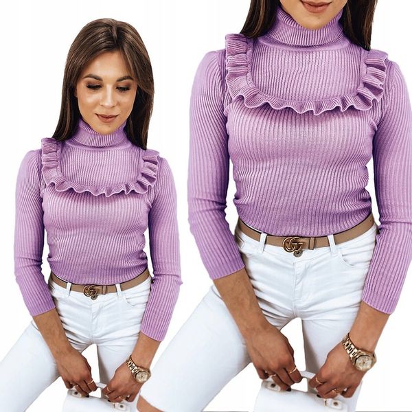 PRĄŻKOWANY SWETER DAMSKI GOLF KOLORY ox128 UNI zdjęcie 1