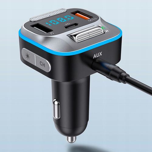 TRANSMITER ŁADOWARKA SAMOCHODOWA BLUETOOTH FM AUX JACK SAMOCHODOWY USB C na Arena.pl