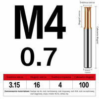Frez do gwintowania jednoostrzowy Rozmiar: M4x0.7x100L -TiSiN
