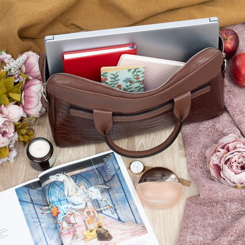 VERA PELLE torebka skórzana teczka kroko torba na laptopa V545 brązowa na Arena.pl