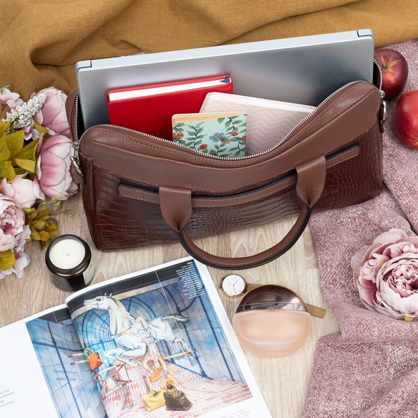 VERA PELLE torebka skórzana teczka kroko torba na laptopa V545 brązowa zdjęcie 3