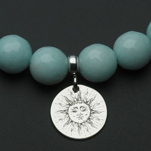 Bransoletka 18 cm - Jadeit miętowy kulki i srebrna zawieszka słońce na Arena.pl