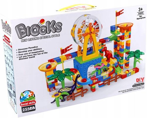 KLOCKI KONSTRUKCYJNE DO BUDOWANIA TOR KULKOWY PARK DINOZAURÓW ZESTAW 255 EL na Arena.pl