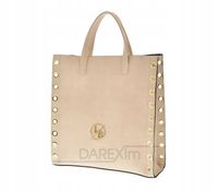 Laura Biaggi – torebka shopper jasny beżowy groszek mat nity JS123