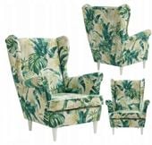 Fotel uszak skandynawski tropical monstera zielony welur Print Family Meble