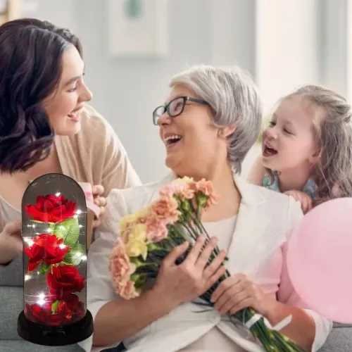 WIECZNA RÓŻA W SZKLE W KOPULE ŚWIECĄCA NA WALENTYNKI LED PREZENT PUDEŁKO na Arena.pl