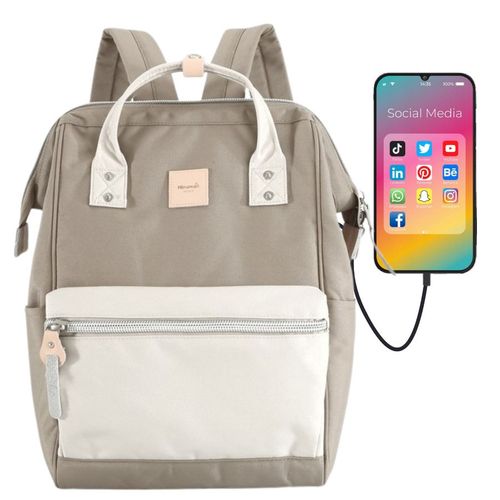 kremowo-beżowy plecak z miejscem na laptopa i portem usb - himawari na Arena.pl