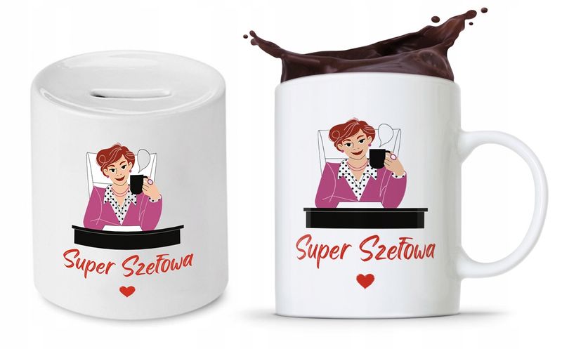 Dla Szefa Szefowej Zestaw Kubek + Skarbonka Z Nadrukiem Ze Zdjęciem zdjęcie 1