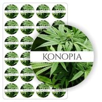 ETYKIETY etykietki arkusz naklejek samoprzylepne KONOPIE olejki 24 szt.