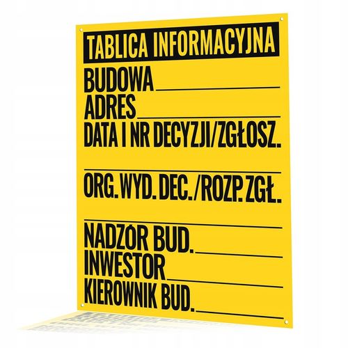 TABLICA BUDOWLANA TABLICA INFORMACYJNA TABLICA INFORMACYJNA BUDOWLANA 50x70 na Arena.pl