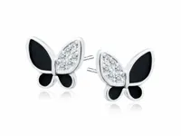 DELIKATNE RODOWANE SREBRNE KOLCZYKI MOTYLKI WKRĘTKI EMALIA CYRKONIE