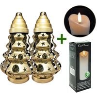 Zestaw 2 zniczy świątecznych Choinka Boże Narodzenie Złoty 35cm + Wkład Led