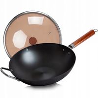 Patelnia WOK 31cm z pokrywką i drewnianą rączką