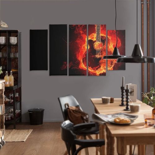 Obraz pięcioczęściowy na płótnie Canvas, pentaptyk typ B, Płonąca gitara 200x100 na Arena.pl
