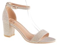 Sandały na obcasie słupku 6.5 cm. złote brokatowe Rozmiar obuwia - 40, Długość wkładki [cm]: - 26,00 cm.