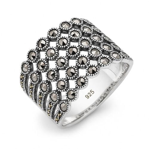 srebrny cudowny duży pierścień z markazytami na Arena.pl