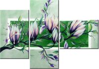 100CM 70CM ZEGAR 3 ELEM SŁODYCZ MAGNOLII ZIELENI ŚCIENNY OBRAZ