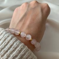 Bransoletka 18,5 cm - fasetowany Kwarc Różowy kulki 8mm i srebro złocone